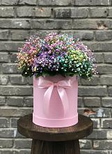 Цветочная композиция из Гипсофила и Розы в шляпной коробке в Бородках