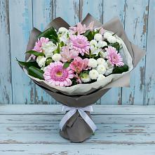 Букет цветов из:  Герберы, Альстромерии и Хризантемы в Бородках