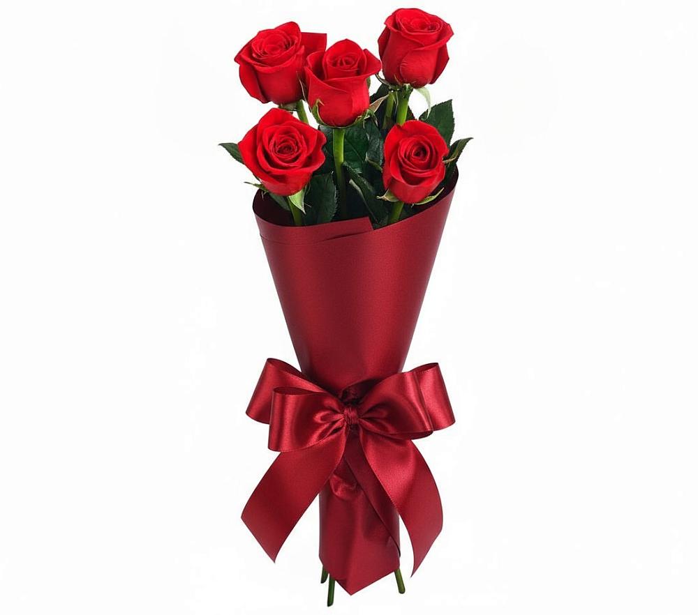 Букет 5 Красных роз Эдлесс Лав в Бородках
