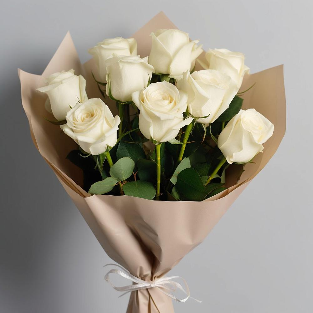 Букет 9 Белых роз Эдлесс Лав в Бородках