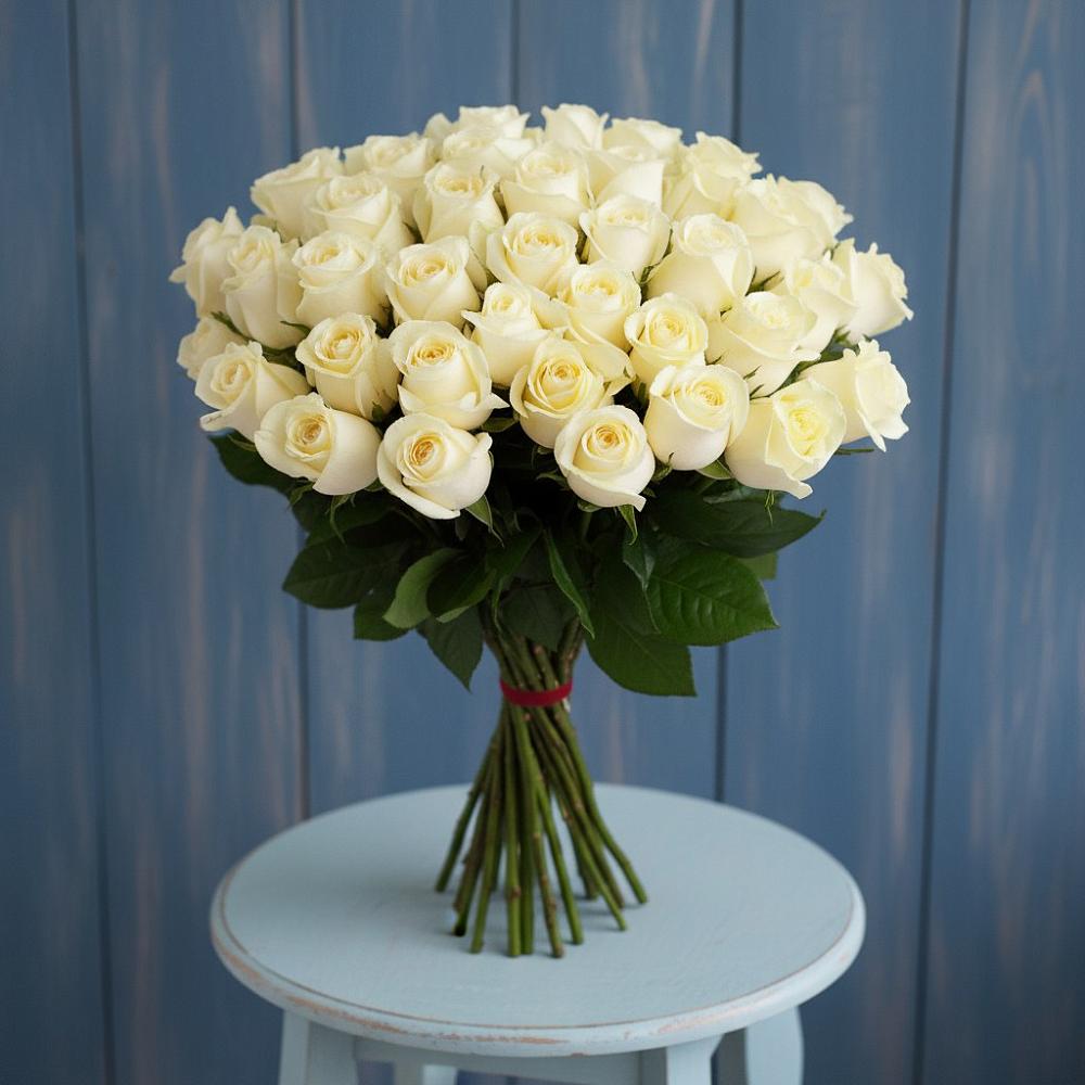 Букет 51 Белая роза Эдлесс Лав в Бородках