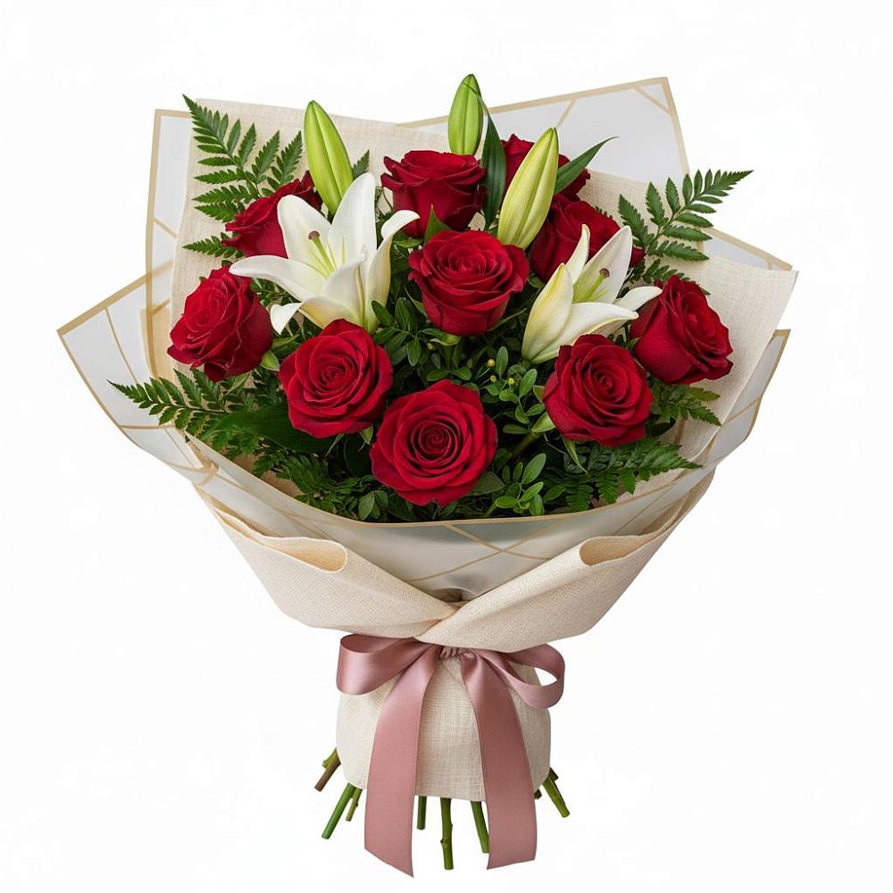 Букет цветов из: Лилии и Розы в Бородках