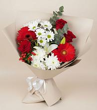 Букет цветов из:  Розы, Хризантемы, Герберы и Лилии #REPLACE_PRED# Бородках