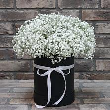 Цветочная композиция из Гипсофила в шляпной коробке в Бородках