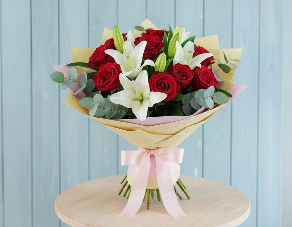 Букет цветов из: Лилии и Розы в Бородках
